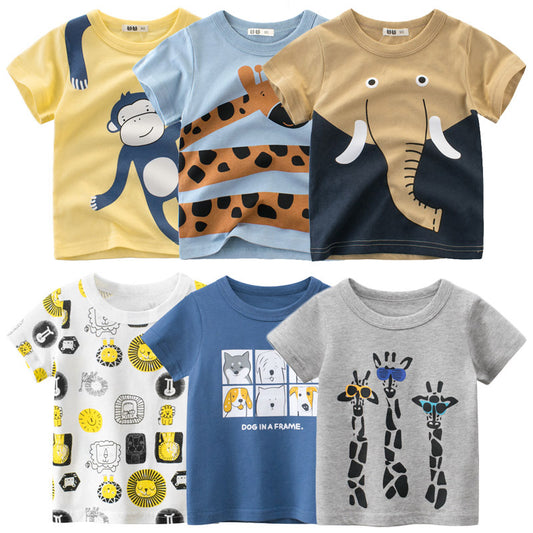 Boys Casual Cute Round Neck Short Sleeve Cartoon Animal Pattern T-shirt