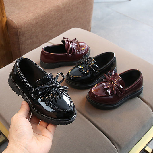 Kids Girls Fashion Casual British Style Pointed-Toe Slip On PU Leather Shots