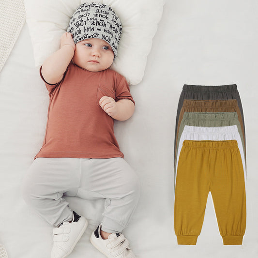 Kids Baby Boys Girls Casual Basic Solid Color Trousers