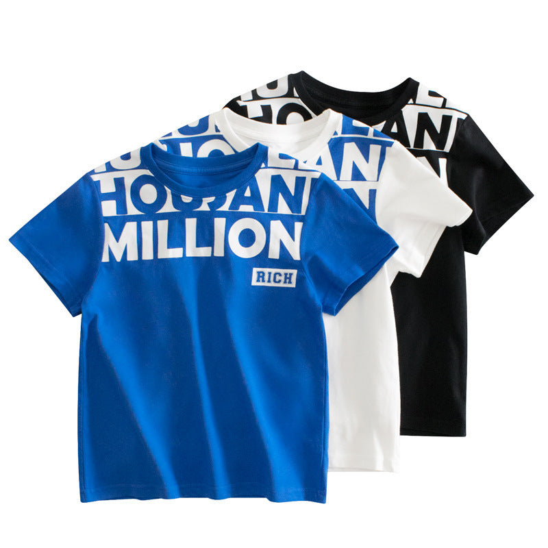 Kids Boys Basic Letter Pattern Round Neck Short Sleeve Casual T-shirt