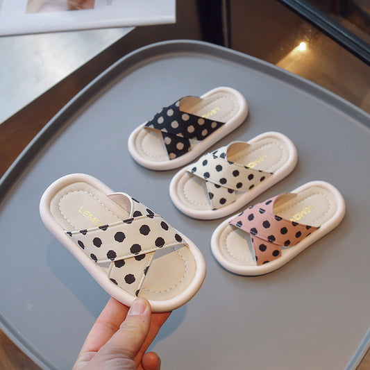 Children Kids Baby Fashion Girls Polka Dots Cross Casual Outdoor Slippers Shoes