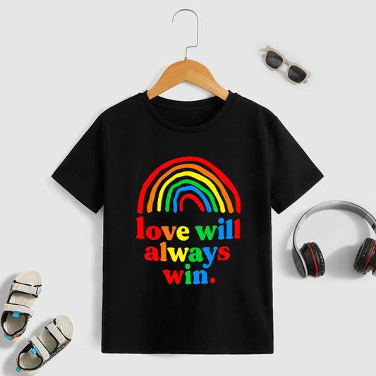 Children Kids Baby Fashion Girls Boys Casual Basic Rainbow Letter Print Short Sleeve T-Shirt