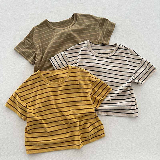 Kids Toddler Boys Girls Casual Cute Stripe Print Short Sleeve Round Neck T-Shirt