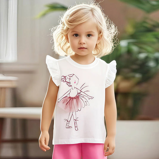 Summer Kids Toddler Girls Cotton Ruffled Cap Sleeve T-Shirt