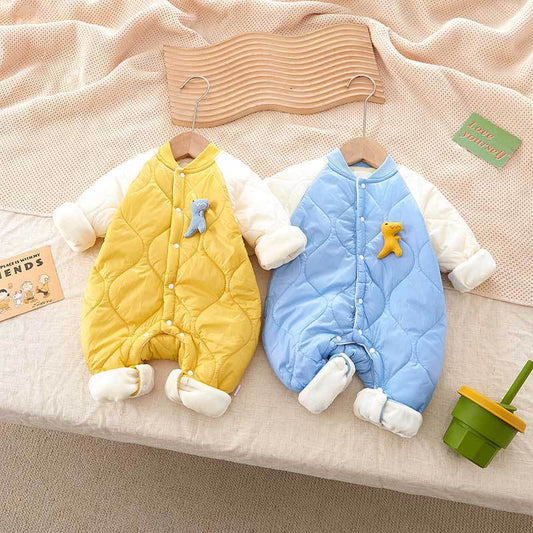 Kids Baby Boys Autumn Winter Casual Cute Dinosaur Fleeces Long Sleeve Romper