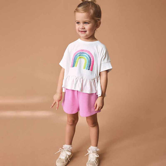 Kids Toddler Girls Casual Rainbow Short Sleeve T-Shirt Shorts Sets