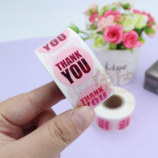 1 Inch 500 Pieces/Roll Round Pink Thank You Sticker Sealing Label Sticker Bronzing