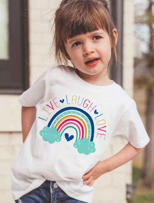 Children Kids Baby Fashion Girls Boys Basic Casual Rainbow I Love You Print Short Sleeve T-Shirt