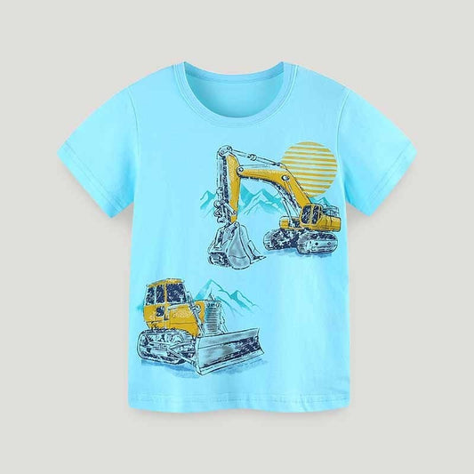 Kids Toddler Boys Casual Cute Cartoon Print Short Sleeve Round Neck T-Shirt