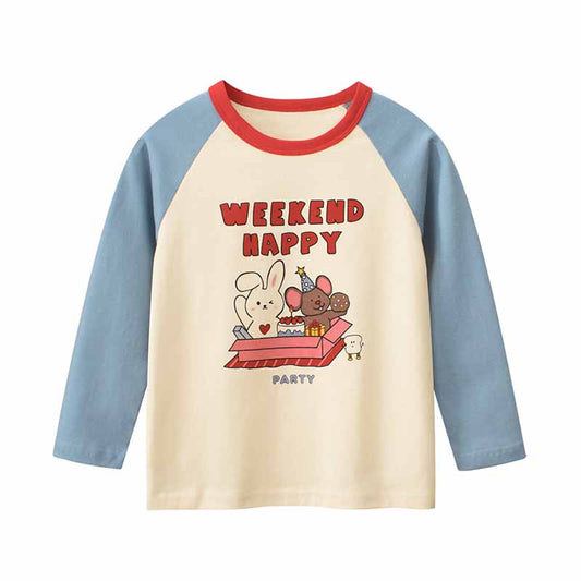 Kids Toddler Boys Girls Casual Cute Alphabet Cartoon Print Long Sleeve Round Neck T-Shirt