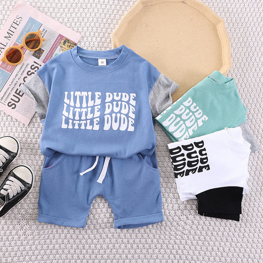 Boy'S Fashion Two-Piece Letter Print T-Shirt Set