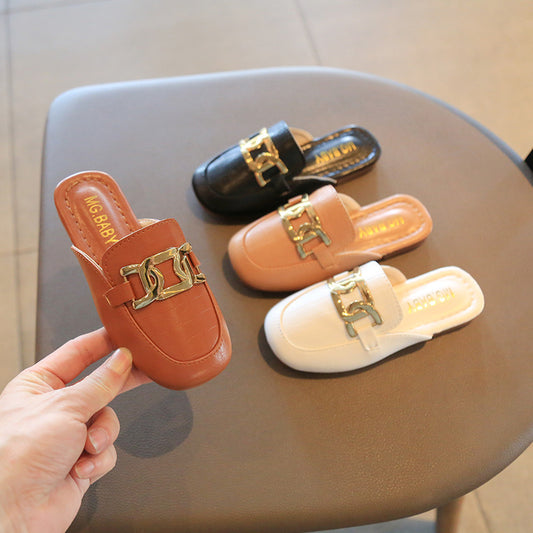 Kids Girls Casual Solid Color Metal Design Slippers