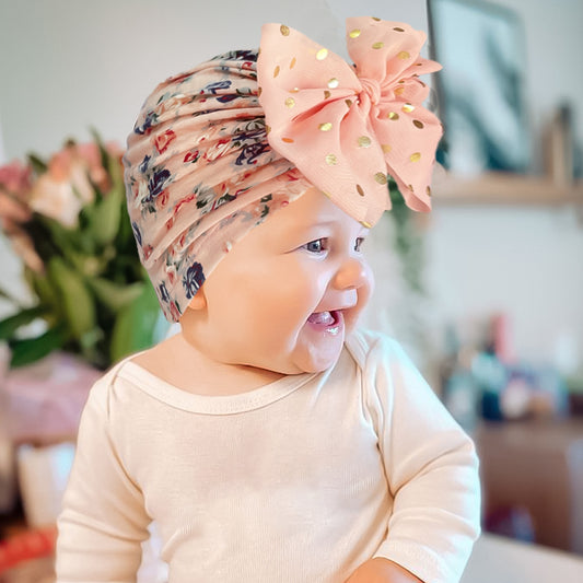Newborn Cute Bow Tiny Flower Turban Cap