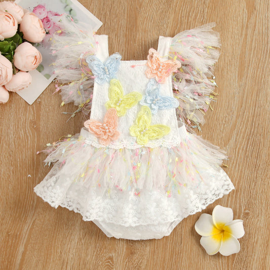Toddlers Newborn Baby Girls Sleeveless Lace Butterfly Mesh Bodysuit