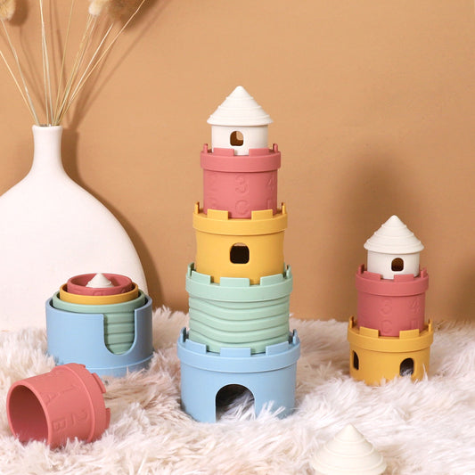 Infant Educational Early Education Toys Color Cognitive Silicone Stacking Toys Digital Building Blocks Suit