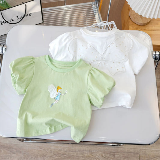 Kids Toddler Girls Casual Cute Cartoon Flower Short Sleeve Round Neck T-Shirt