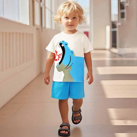 Kids Toddler Boys Casual Cartoon Print Short Sleeve T-Shirt Shorts Sets