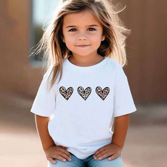 Kids Toddler Girls Casual Heart Print Short Sleeve T-Shirt