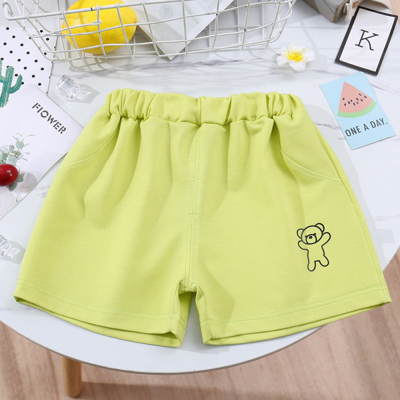 Kids Casual Simple Solid Color Bear Pattern Elastic Waist Shorts