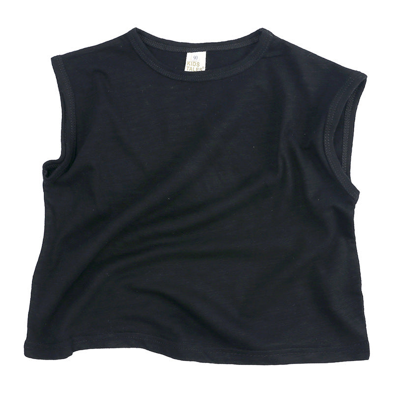 Kids Basic Solid Color Round Neck Sleeveless Loose T-shirt