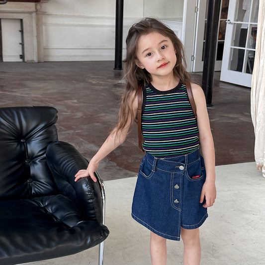 Kids Toddler Big Girls Fashion Casual Cute Stripe Print Tank Top