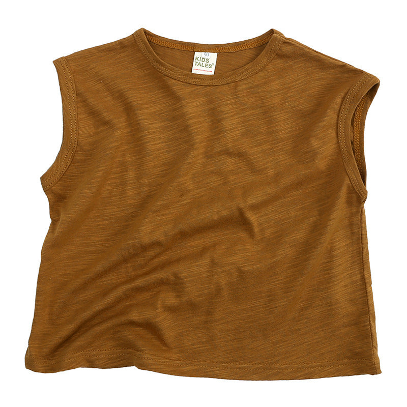 Kids Basic Solid Color Round Neck Sleeveless Loose T-shirt