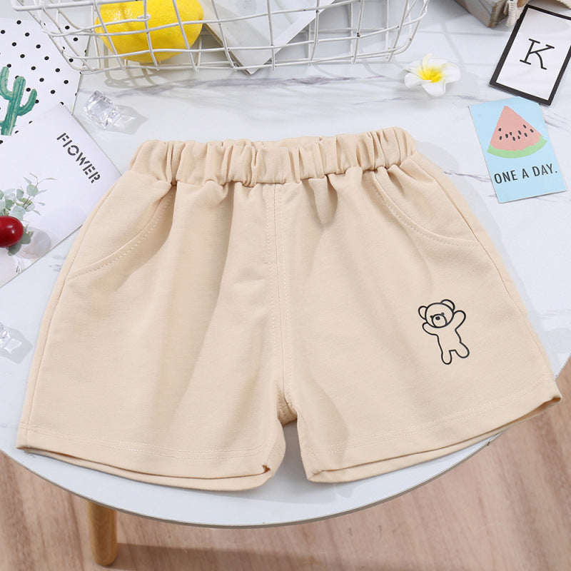 Kids Casual Simple Solid Color Bear Pattern Elastic Waist Shorts