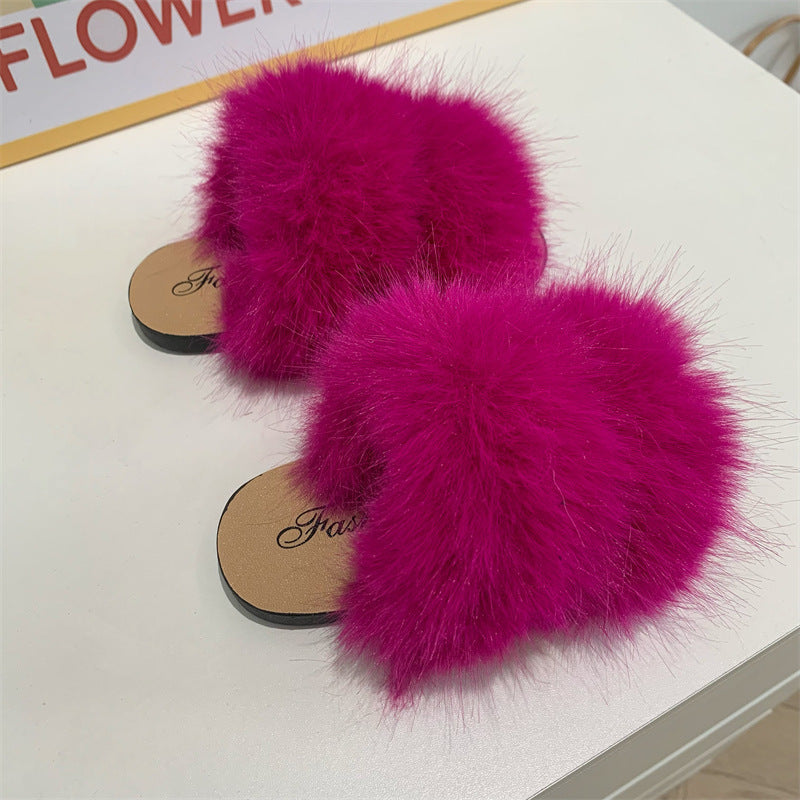 Kids Fashion Warm Non-Slip Soft Bottom Cross Strap Wool Slippers