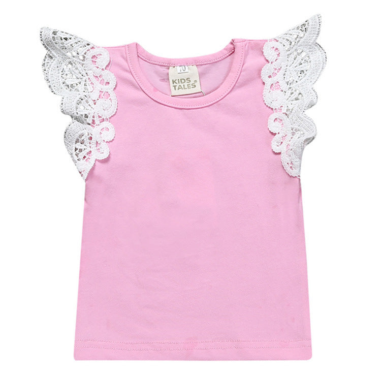 Toddlers Newborn Baby Fashion Girls Casual Basic Short Sleeve Lace Solid Color Pants