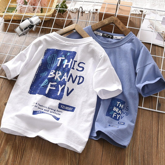 Kids Boys Casual Round Neck Short Sleeve Letter Pattern Loose T-shirt