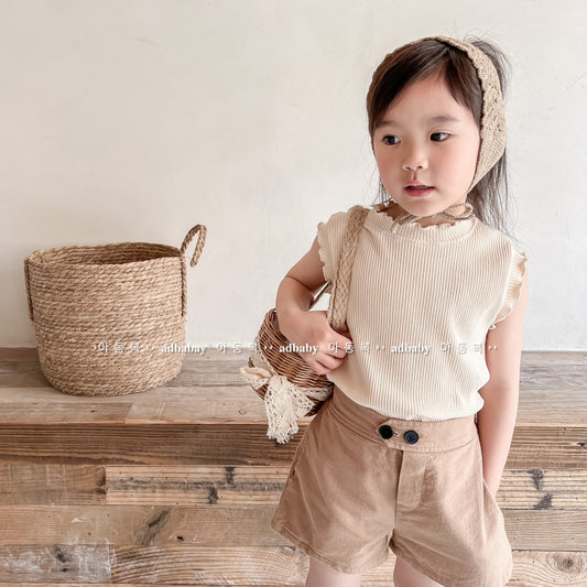 Kids Girls Basic Solid Color Stringy Selvedge Round Neck Sleeveless Vest