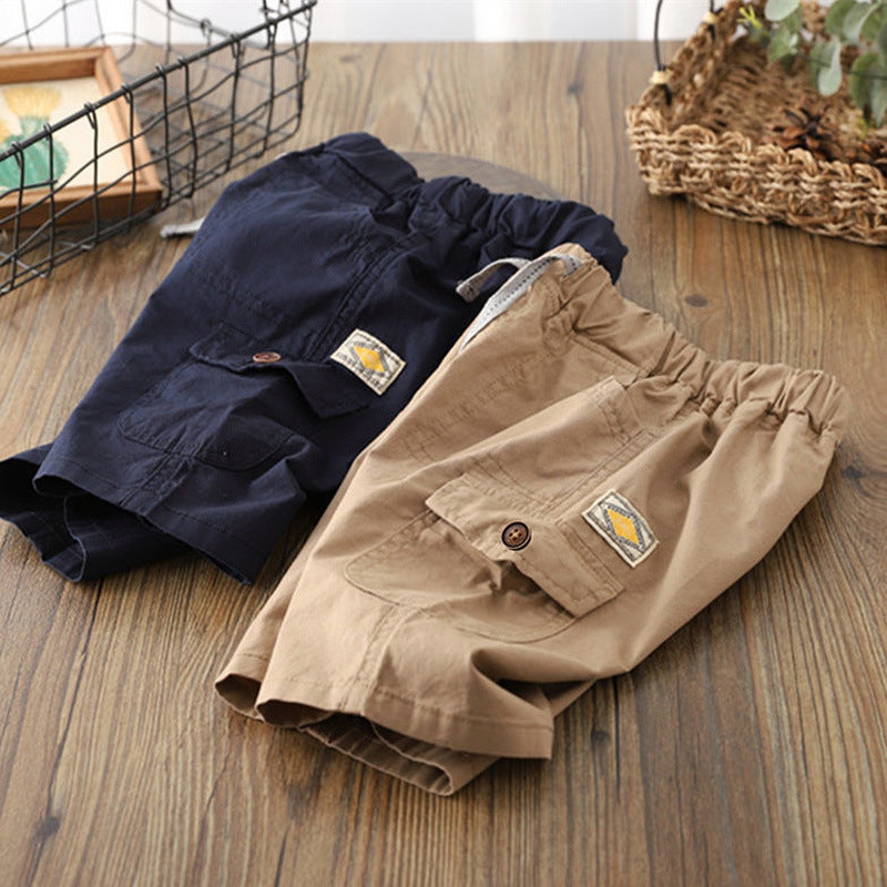 Kids Boys Casual Solid Color Pocket Elastic Waist Shorts