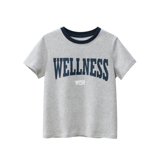 Kids Boys Casual Round Neck Short Sleeve Letter Pattern T-shirt