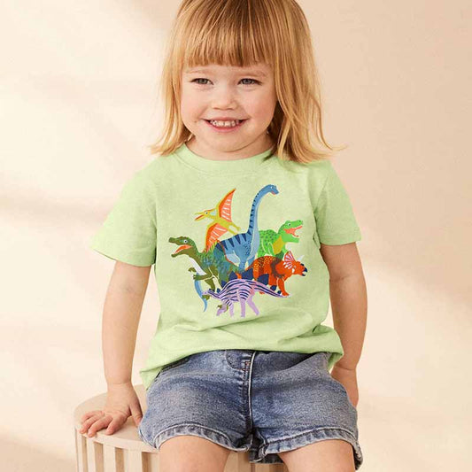 Kids Toddler Boys Girls Casual Cute Dinosaur Print Short Sleeve Round Neck T-Shirt