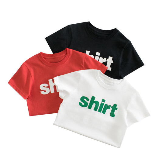 Kids Basic Round Neck Short Sleeve Letter Pattern T-shirt