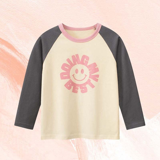 Kids Toddler Girls Casual Cute Alphabet Smiley Print Long Sleeve Round Neck T-Shirt