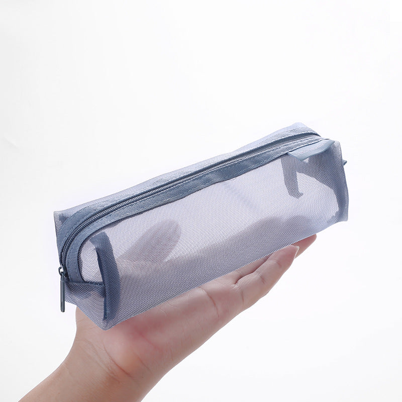 Fashion Simple Solid Color Transparent Thickened Mesh Large Capacity Pencil Bag