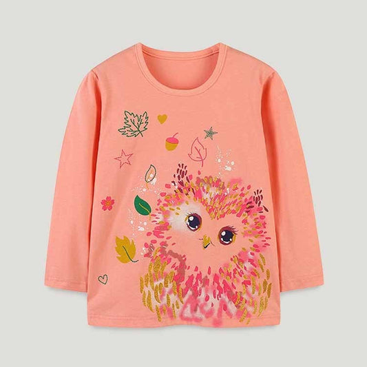 Kids Toddler Girls Casual Cute Cartoon Print Long Sleeve Round Neck T-Shirt