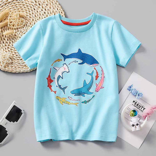 Kids Toddler Boys Casual Cute Cartoon Shark Print Short Sleeve T-Shirt