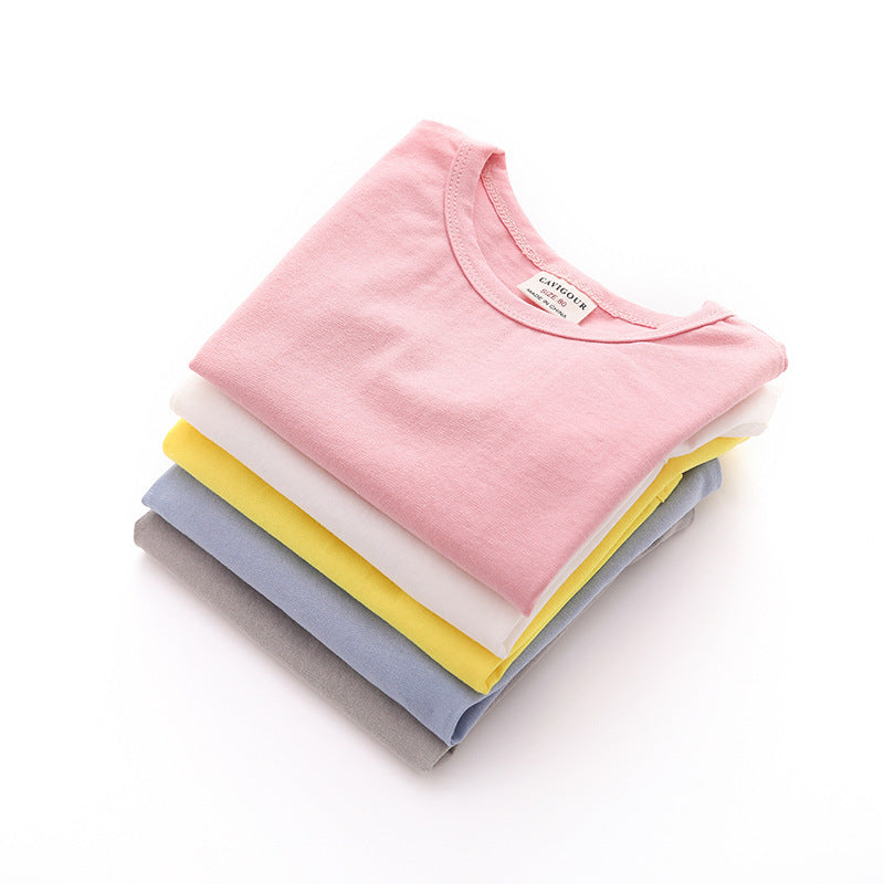 Baby Simple Solid Color Round Neck Short Sleeve Casual Loose T-shirt