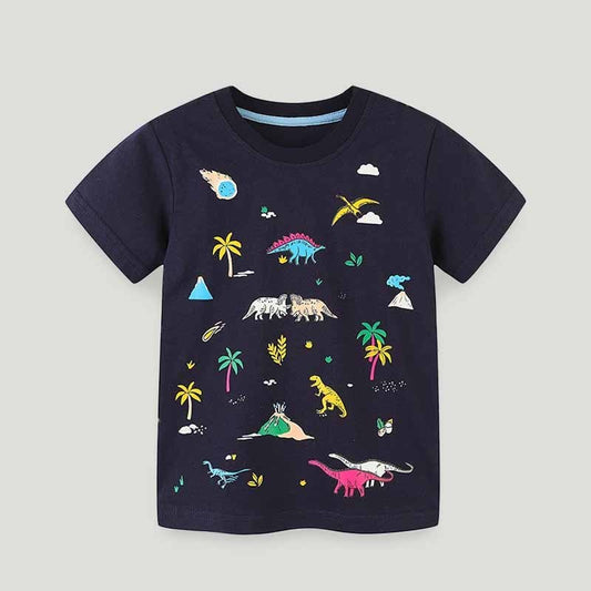 Kids Toddler Boys Casual Cute Cartoon Print Short Sleeve Round Neck T-Shirt
