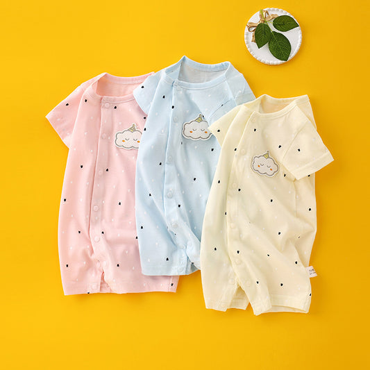 Baby Basic Cute Cartoon Cloud Round Neck Short Sleeve Romper