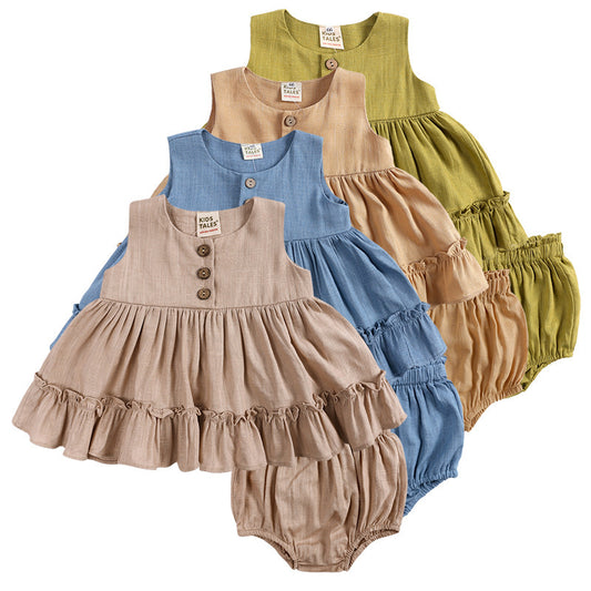 Toddlers Newborn Baby Girls Sleeveless Ruffle Solid Color Top And Shorts 2pcs Set