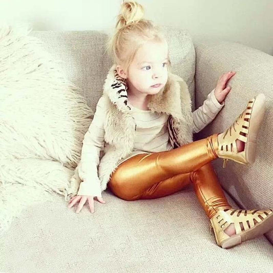5pcs/set Kids Girls Basic Solid Color Elastic Pants