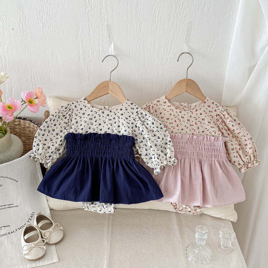Kids Baby Girls Casual Cute Tiny Flower Print Long Sleeve Romper