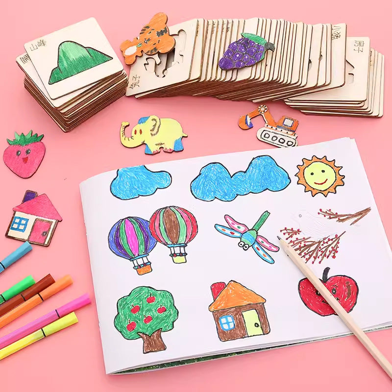 Kids Hollow Graffiti Wood Painting Template Toy