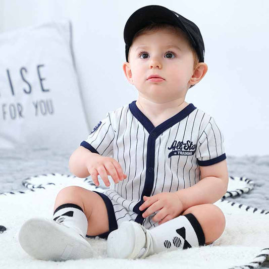 Kids Baby Boys Casual Cute Stripe Letter Print Short Sleeve Romper