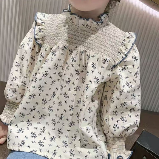 Kids Toddler Girls Fashion Lace Collar Tiny Flower Long Sleeve Top