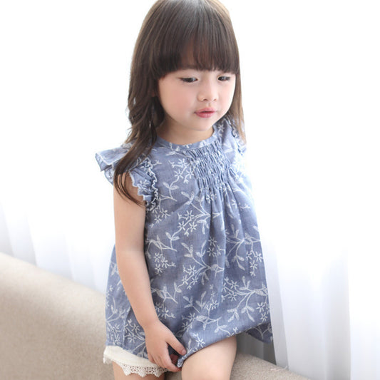 Children Kids Baby Fashion Girls Ruffle Sleeve Flower Print Top