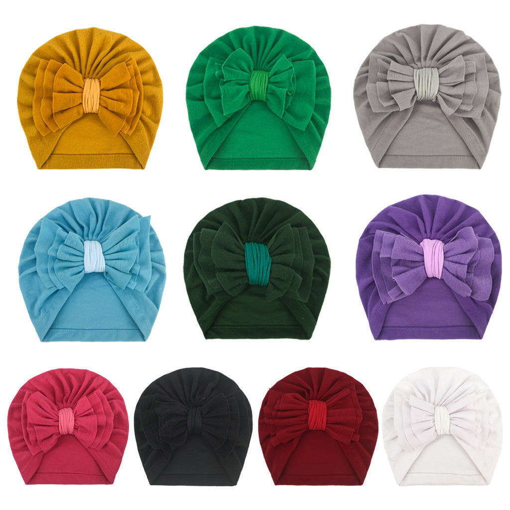 Newborn Cute Solid Color Bow Turban Cap